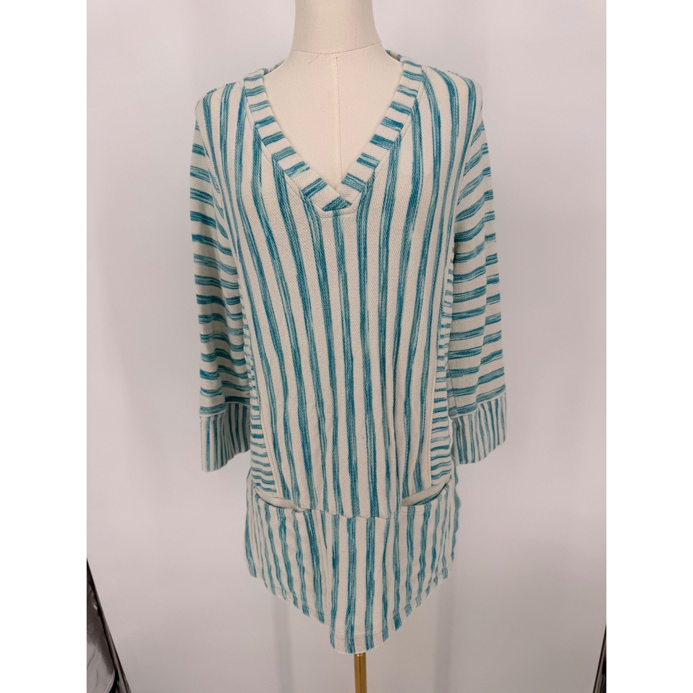 Soft Surroundings Striped V Neck Tunic Sweater Top Size M